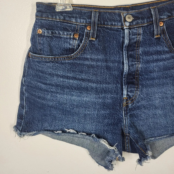 SOLD Levi's 501 Distressed Hem Button Fly High Waisted Shorts Whiskered - Picture 2 of 12